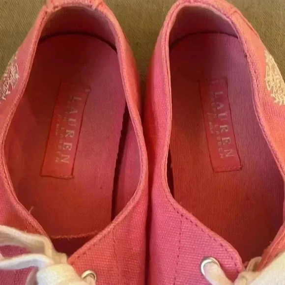 Ralph Lauren Pauline Sneakers Pink White Embroidered Logo retro shoes size 9 - Picture 4 of 9